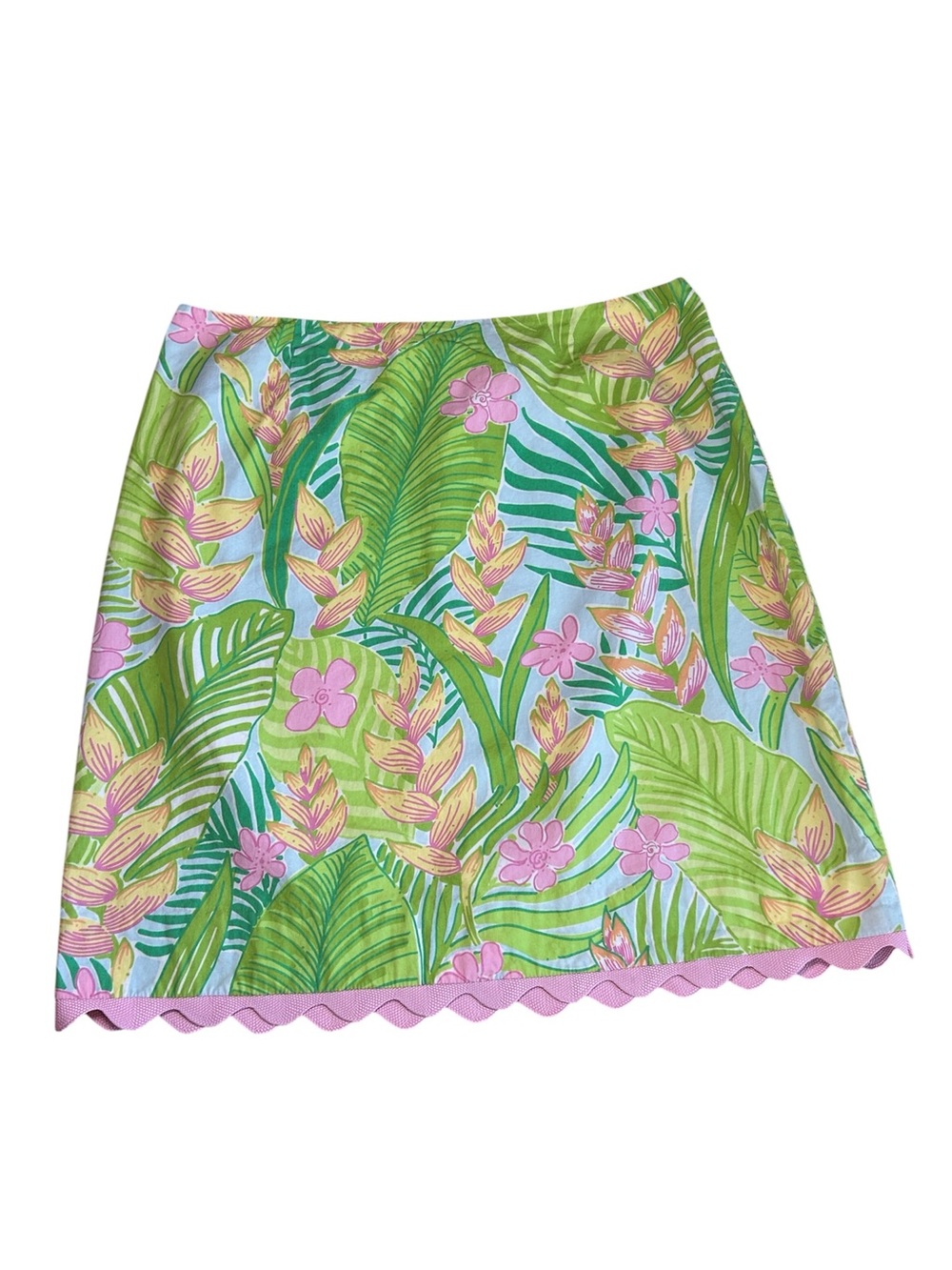 Lilly Pulitzer Vintage Cynthia Botanical Garden Pink Green Scallop Mini Skirt 6
